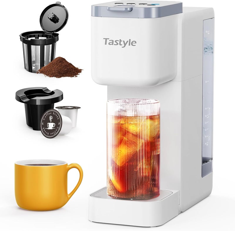 Tastyle Single Serve Hot & Iced Coffee Maker with Strong Brew, 40oz Removable Reservoir, 6 Brew Sizes, Compatible with K Cup and Grounds, Compact for Home, Office, RV and Dorm, White (2.0 Version) - Image 1